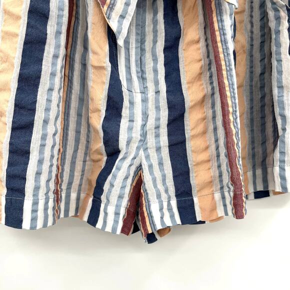 ULLA JOHNSON Martim Shorts in Sky Size 2 Blue White Coral Red High Waist Tie - Picture 9 of 16